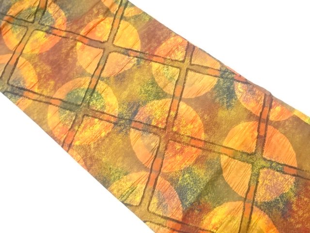 JAPANESE KIMONO / VINTAGE NAGOYA OBI / MATELASSE / WOVEN GRID & ROUNDEL